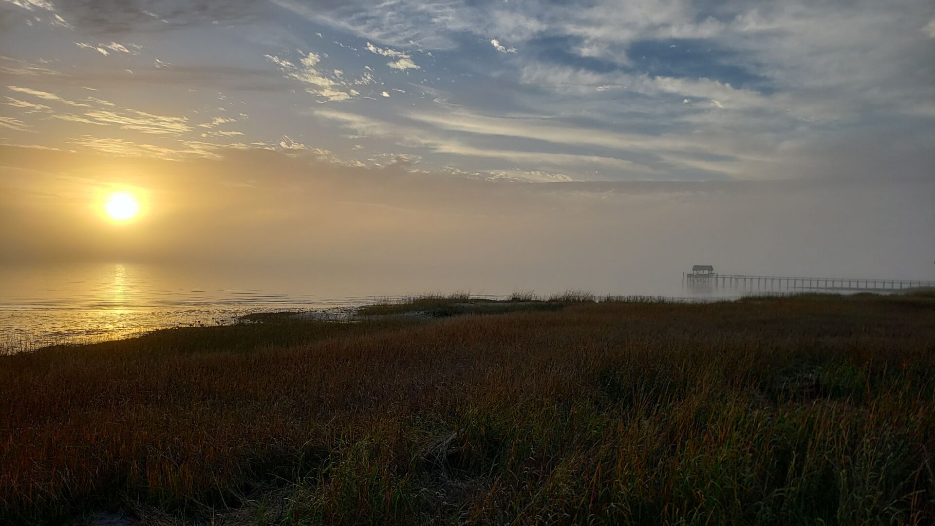 Misty view of the harbor
